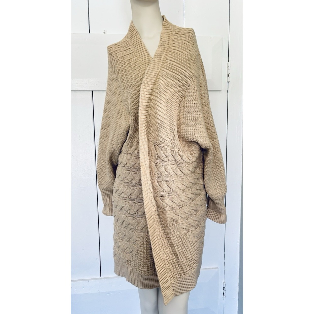 Bass Knit Cardigan Womens Sweater L/XL Cable Texture Chunky Tan Beige Sand